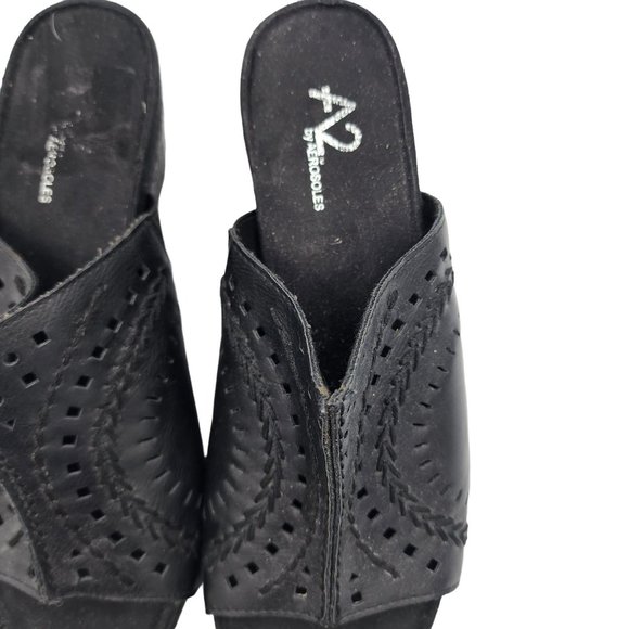 Aerosoles A3 Womens Size 7 Wedge Slip on Shoes Mule Faux Leather Peep Toe Sandal - Picture 8 of 8